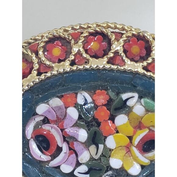 Vintage Italian Micro Mosaic Floral Brooch Pin Oval Glass Flowers millefiori - Picture 12 of 16
